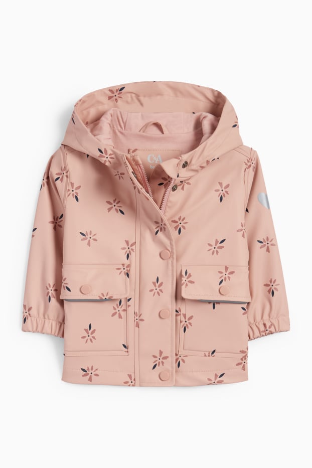 Baby Mädchen - Blümchen - Baby-Jacke mit Kapuze - wasserdicht - dunkelrosa