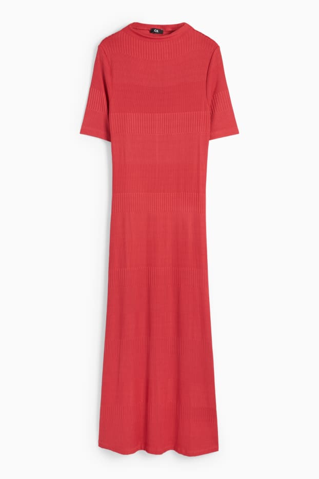 Damen - Strickkleid - gerippt - rot