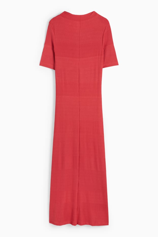 Damen - Strickkleid - gerippt - rot