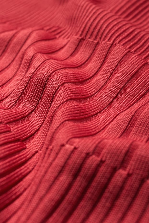 Damen - Strickkleid - gerippt - rot