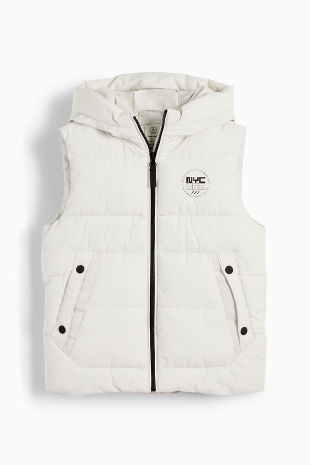 Kinderen: jongens - Bodywarmer met capuchon - waterafstotend - crème wit
