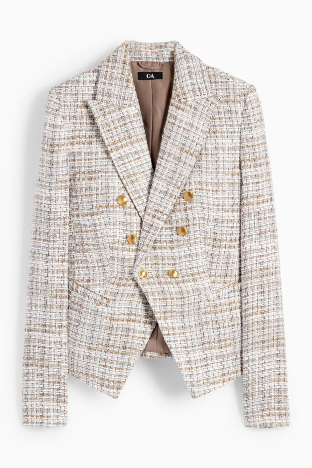 Women - Business blazer - fitted - patterned - light beige