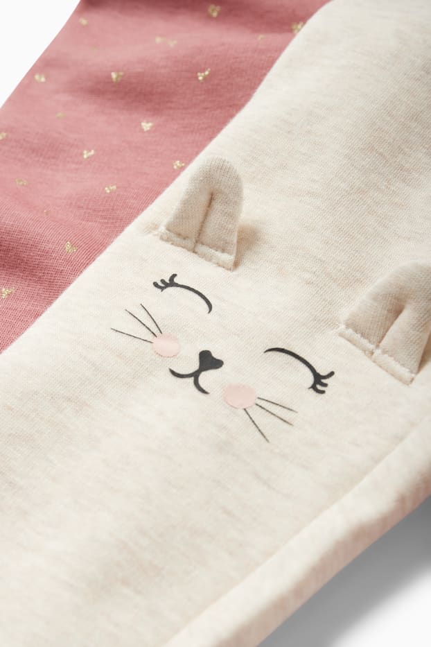 Enfants filles - Lot de 2 - chat et cœur - leggings - beige clair