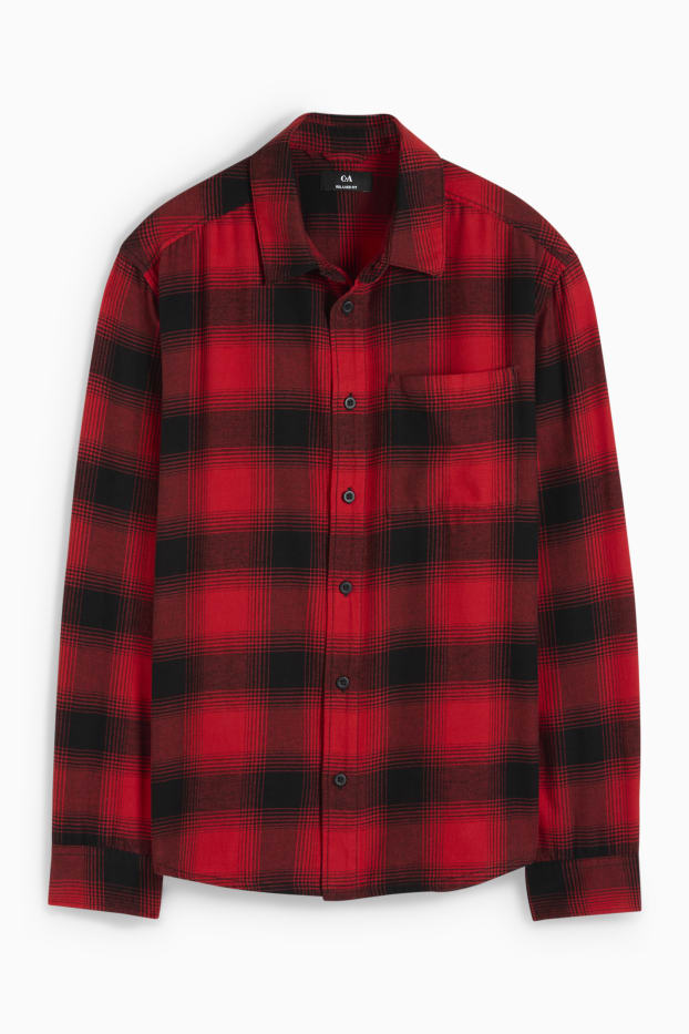 Heren - Overhemd - relaxed fit - kent - geruit - rood