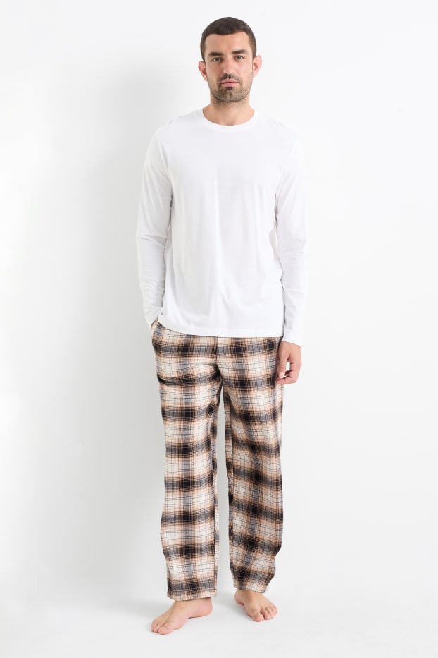 Uomo - Pantaloni pigiama di flanella - a quadretti - nero