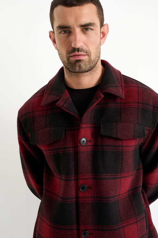 Hommes - Veste-chemise - à carreaux - rouge foncé