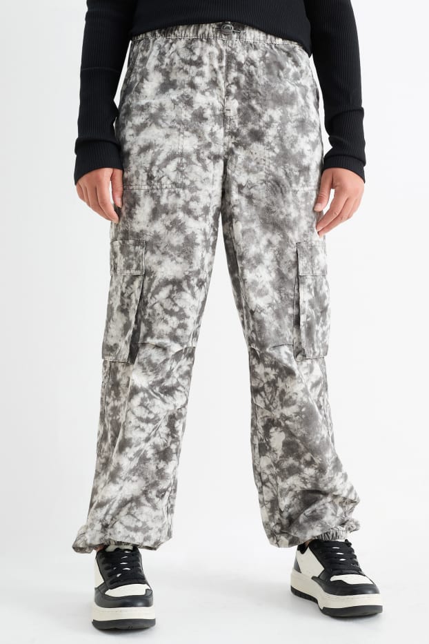 Children Girls - Balloon jeans - patterned - black / white