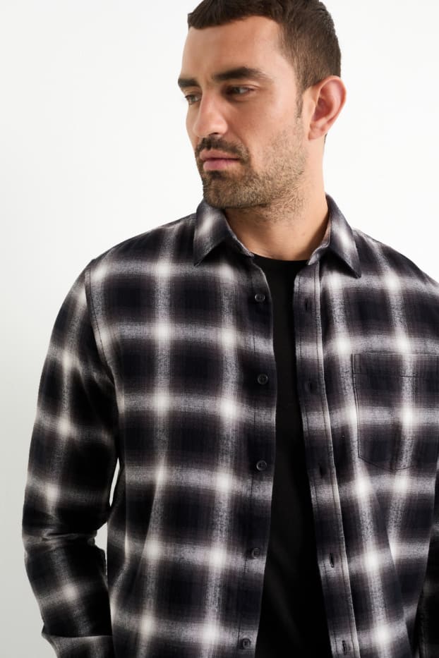 Heren - Overhemd - regular fit - kent - geruit - zwart