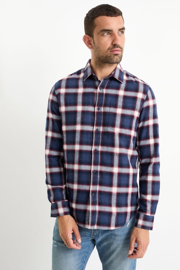 Men - Shirt - regular fit - kent collar - check - dark blue