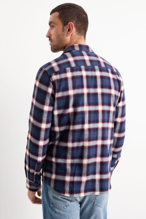 Men - Shirt - regular fit - kent collar - check - dark blue