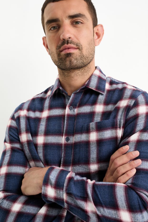 Men - Shirt - regular fit - kent collar - check - dark blue