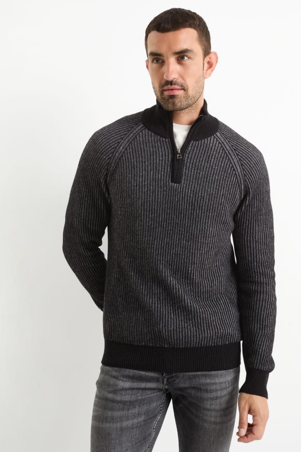 Men - Cashmere blend jumper - ribbed - dark gray