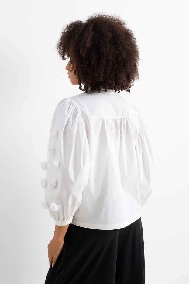 Donna - Blusa di popeline - bianco neve