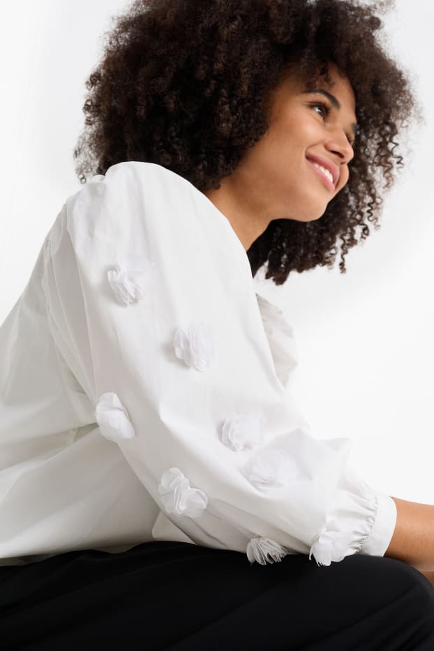 Donna - Blusa di popeline - bianco neve