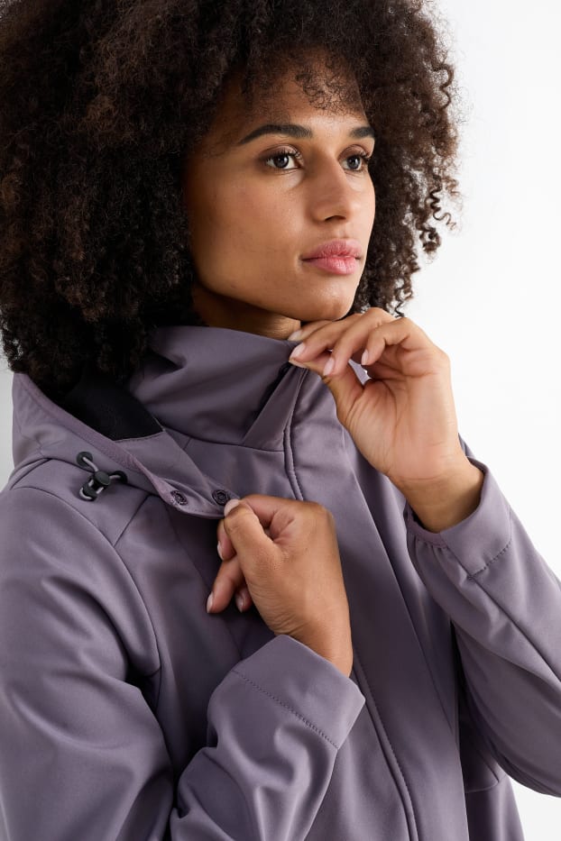 Mujer - Abrigo softshell con capucha - impermeable - 4 Way Stretch - violeta