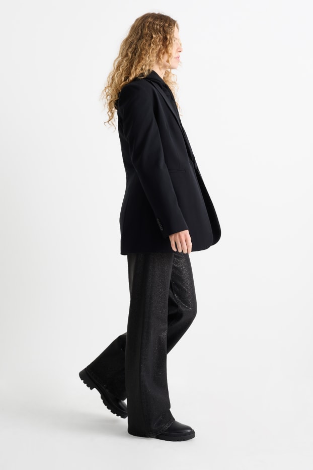 Damen - Wide Leg Jeans - Mid Waist - Glanz-Effekt - schwarz