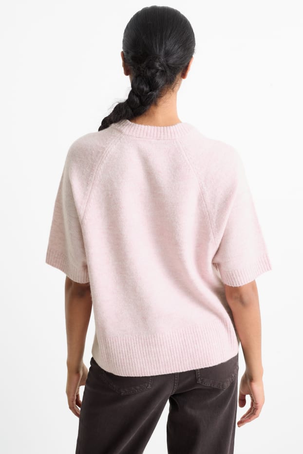 Femmes - Pullover en maille - manches courtes - rose