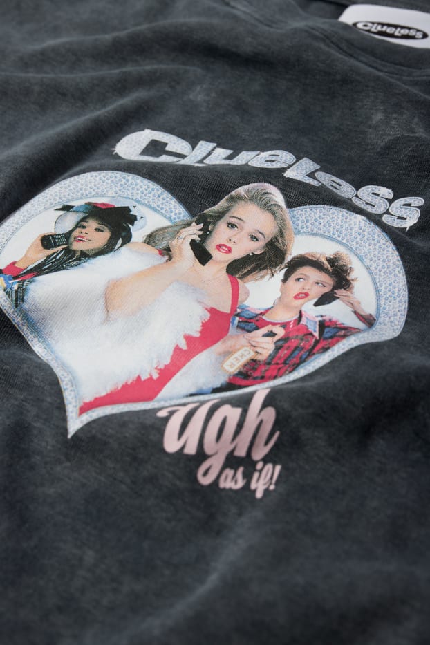 Dames - T-shirt - Clueless - donkergrijs