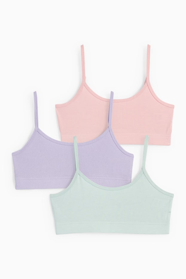 Enfants filles - Lot de 3 - brassières - vert / rose
