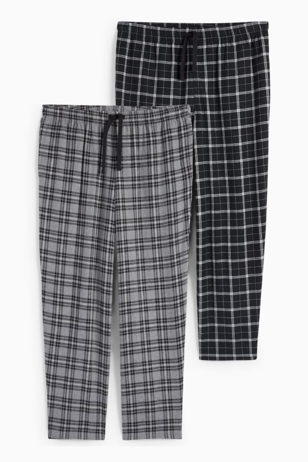 Uomo - Confezione da 2 - pantaloni pigiama di flanella - a quadretti - nero