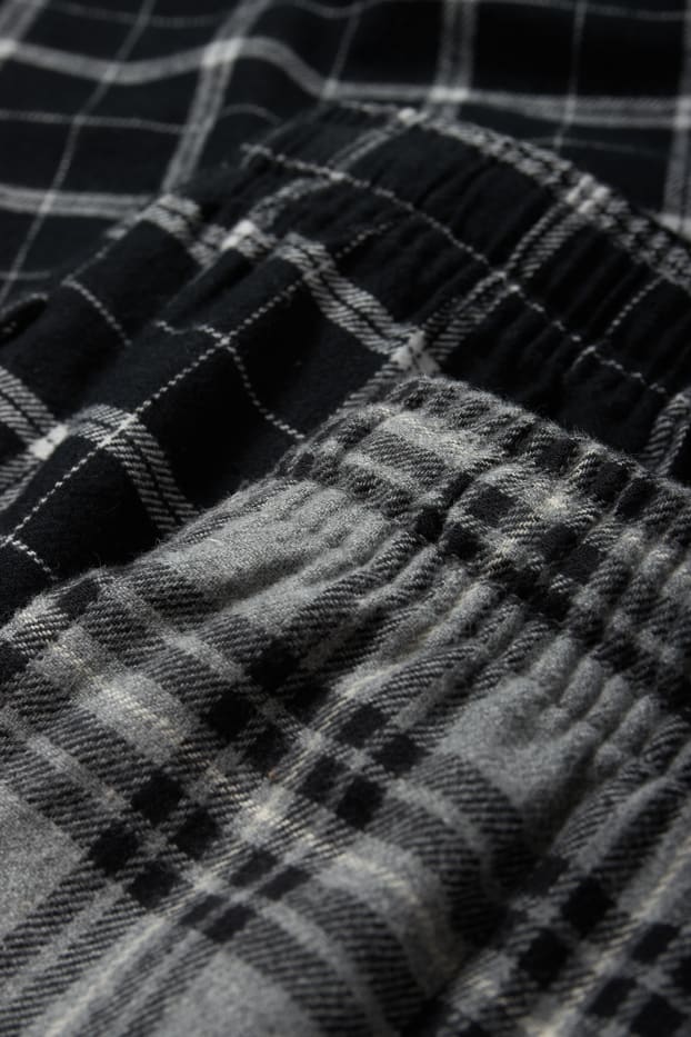Uomo - Confezione da 2 - pantaloni pigiama di flanella - a quadretti - nero