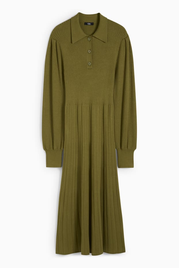 Donna - Vestito in maglia - a coste - verde scuro