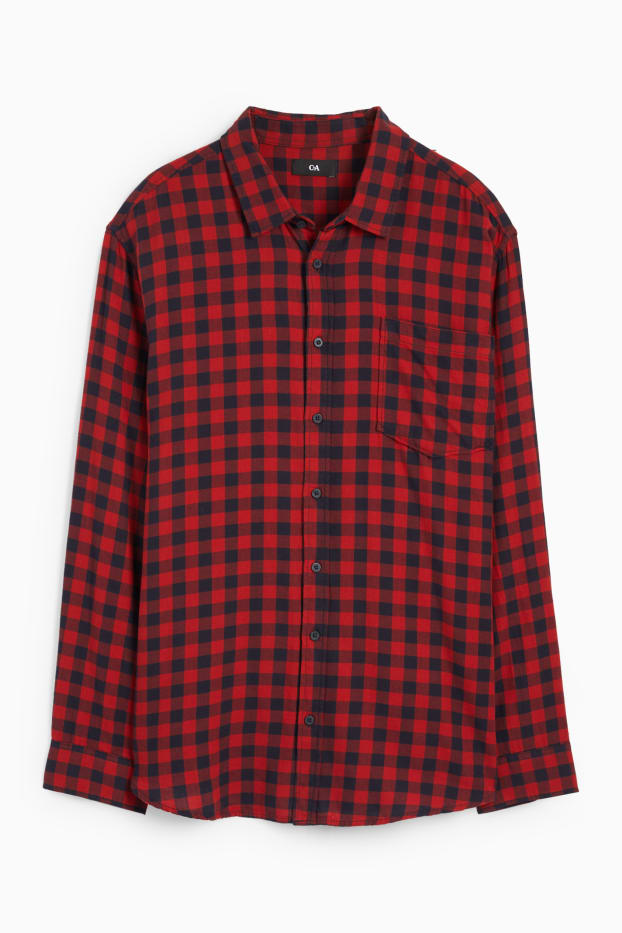 Hommes - Chemise - regular fit - col kent - à carreaux - rouge