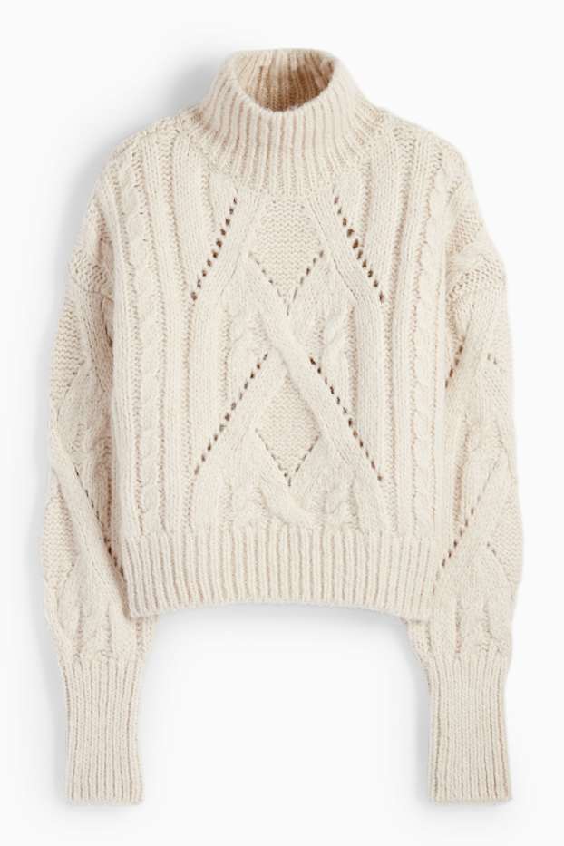 Femmes - Pullover - motif tressé - blanc crème