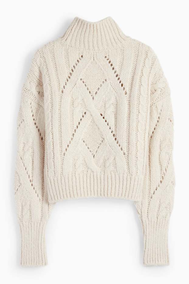 Femmes - Pullover - motif tressé - blanc crème
