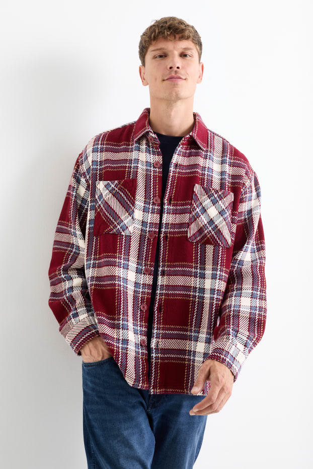 Hommes - Veste-chemise - à carreaux - rouge foncé