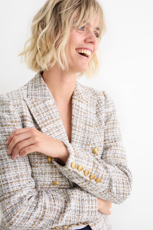 Women - Business blazer - fitted - patterned - light beige