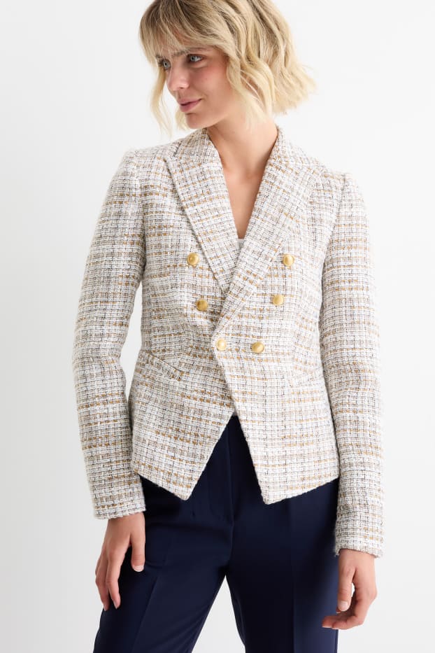 Women - Business blazer - fitted - patterned - light beige