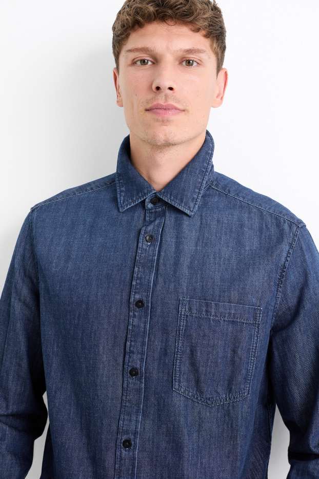 Hommes - Chemise en jean - regular fit - col kent - jean bleu foncé