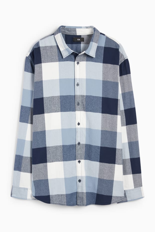 Heren - Overhemd - regular fit - kent - geruit - blauw