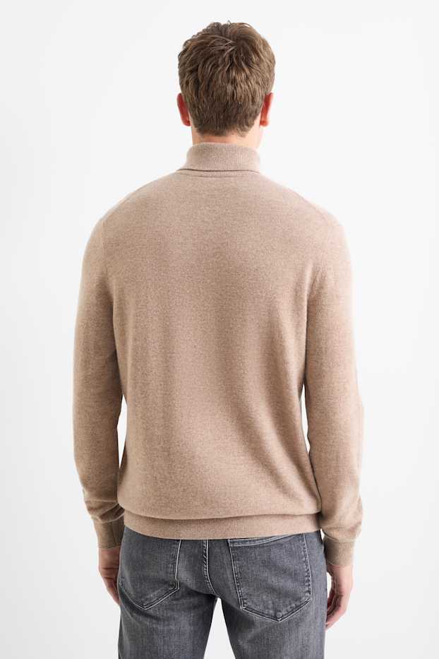 Hommes - Pull en cachemire à col roulé - marron clair