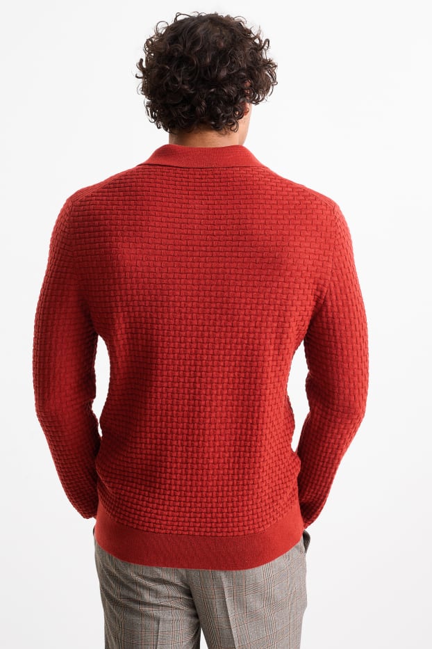 Hommes - Pull - texturé - rouge foncé