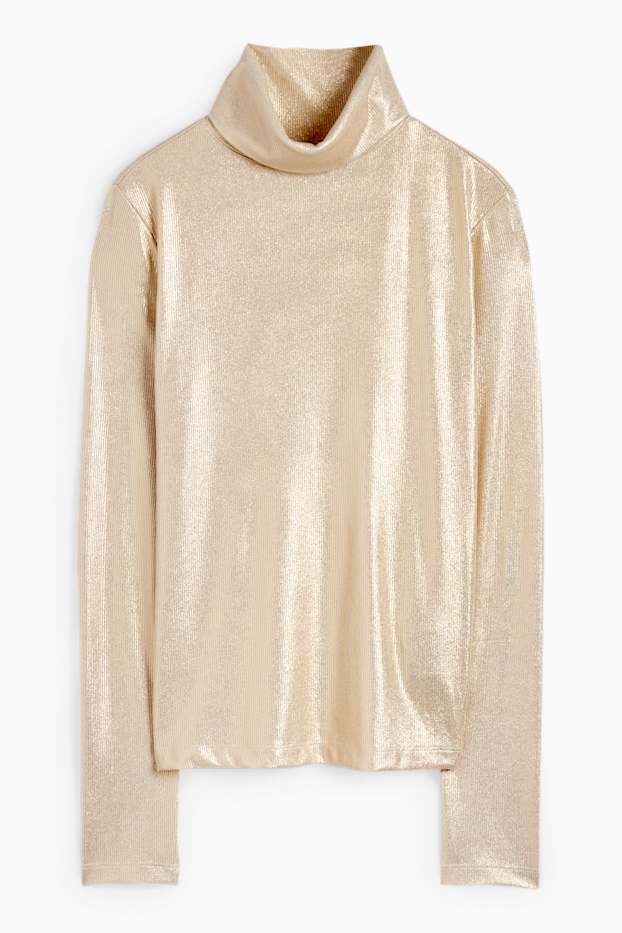 Donna - Maglia a dolcevita - effetto brillante - oro