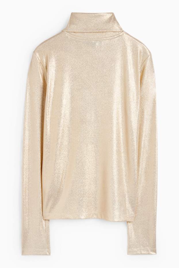 Donna - Maglia a dolcevita - effetto brillante - oro