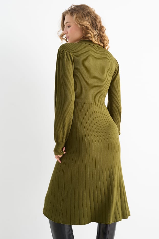 Donna - Vestito in maglia - a coste - verde scuro