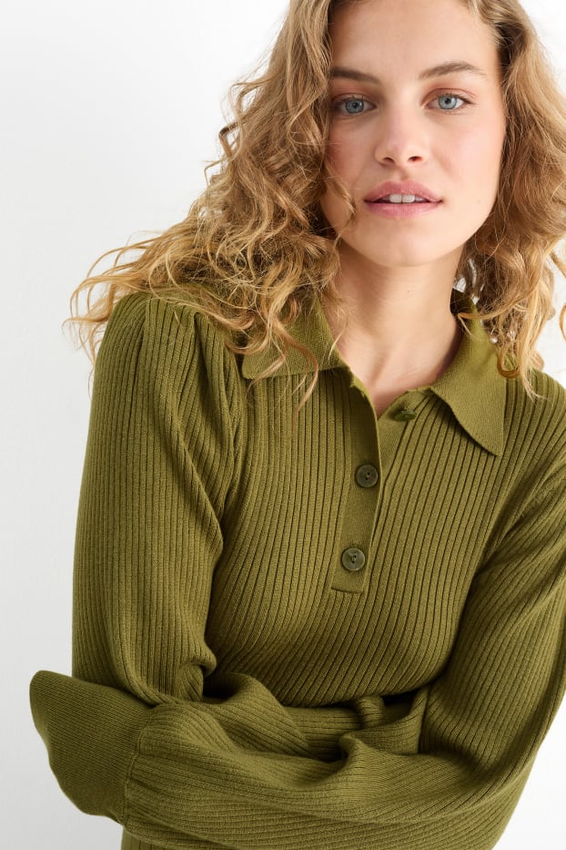 Donna - Vestito in maglia - a coste - verde scuro
