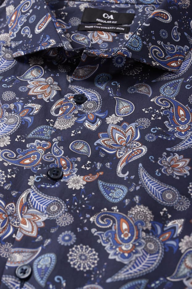 Mężczyźni - Koszula - regular fit - kołnierzyk włoski - dobrze się prasuje - ciemnoniebieski