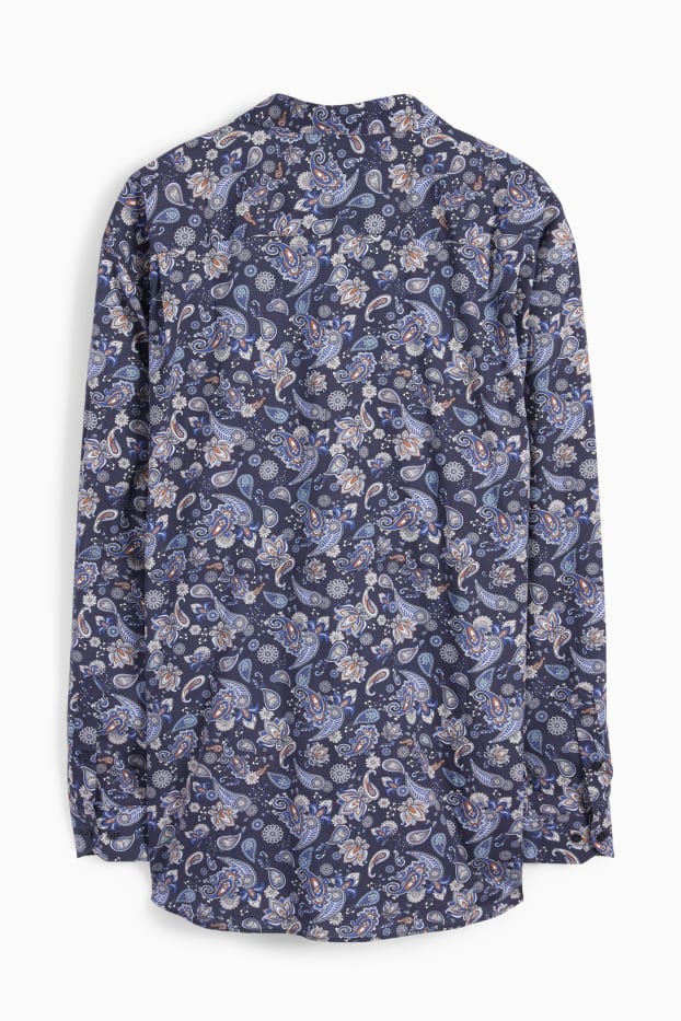 Mężczyźni - Koszula - regular fit - kołnierzyk włoski - dobrze się prasuje - ciemnoniebieski