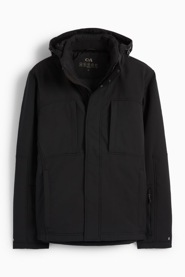 Bărbați - Geacă softshell cu glugă - 4 Way Stretch- rezistentă la apă - negru