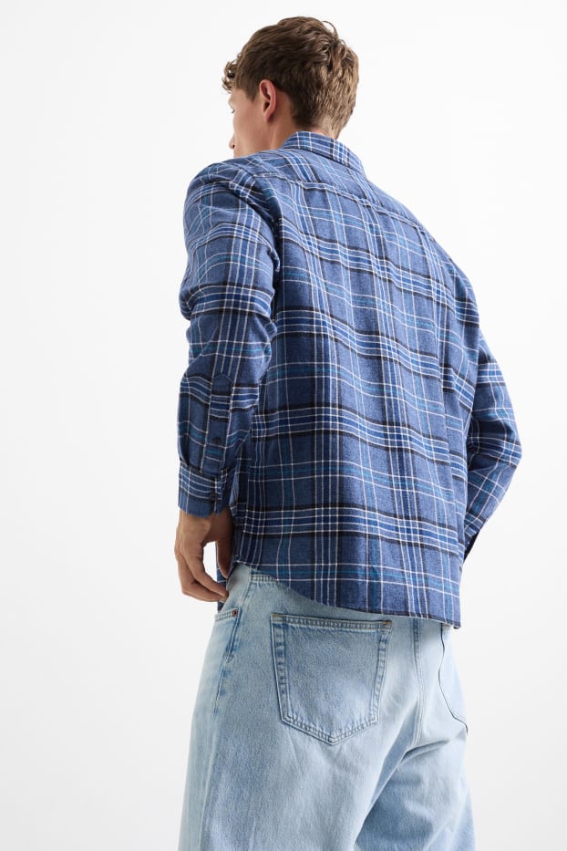 Uomo - Camicia - regular fit - collo all'italiana - a quadretti - blu scuro