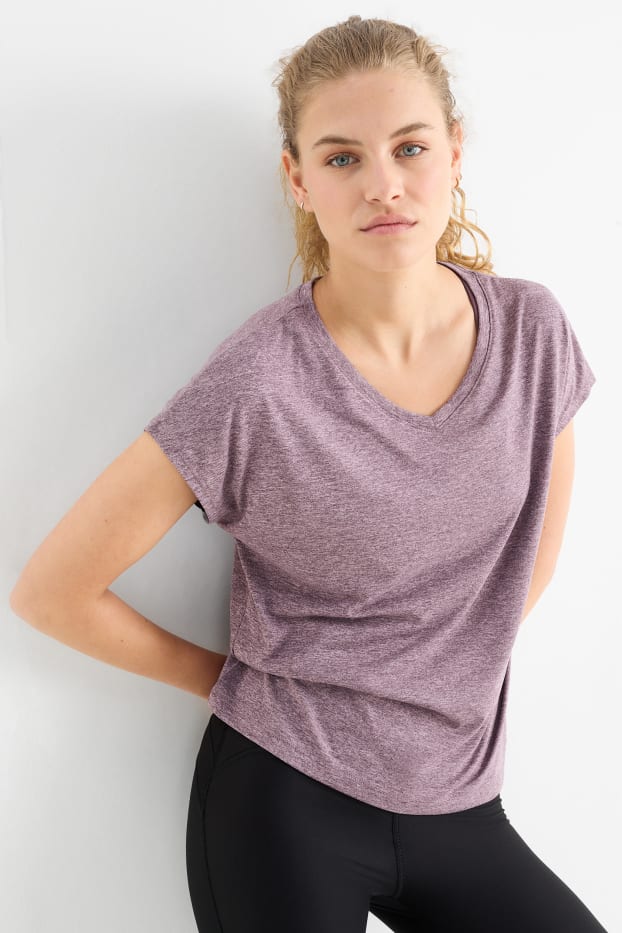 Dames - Sportshirt met V-hals - paars mix