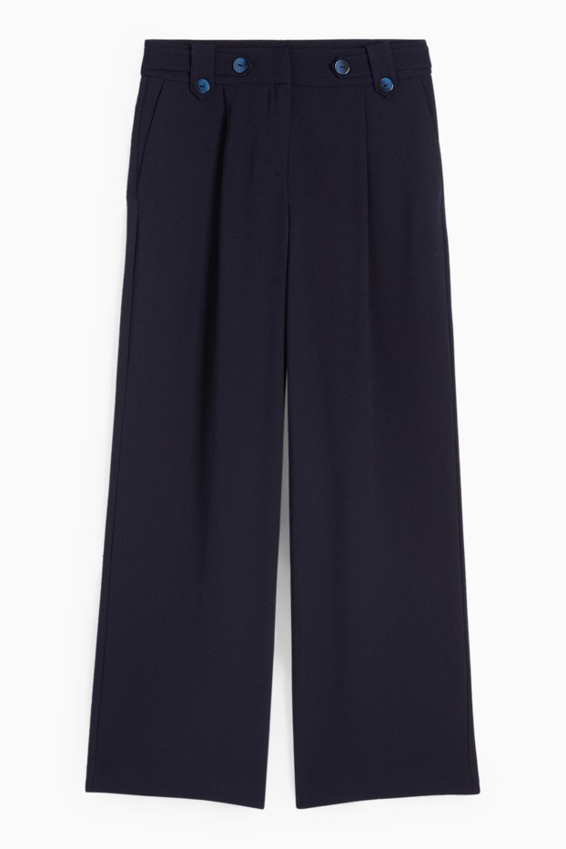 Dona - Pantalons de tela - mid waist - wide leg - blau fosc