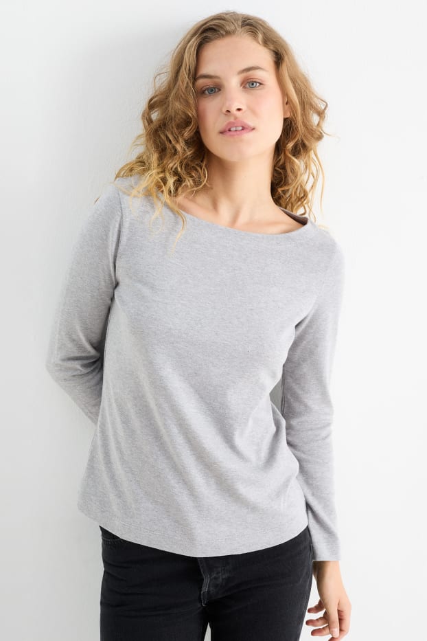 Donna - Confezione da 2 - maglia a maniche lunghe basic - grigio / nero