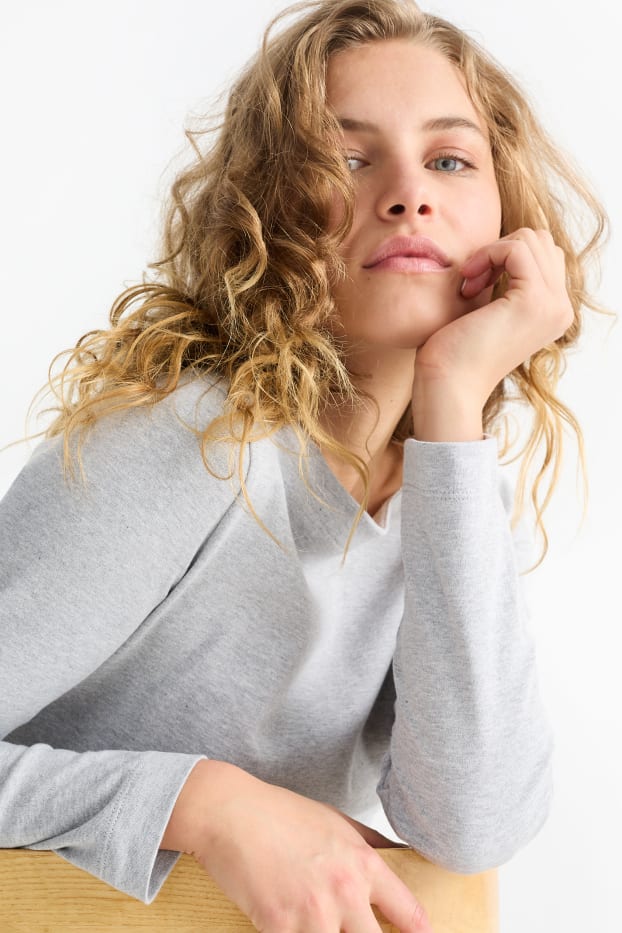 Donna - Confezione da 2 - maglia a maniche lunghe basic - grigio / nero