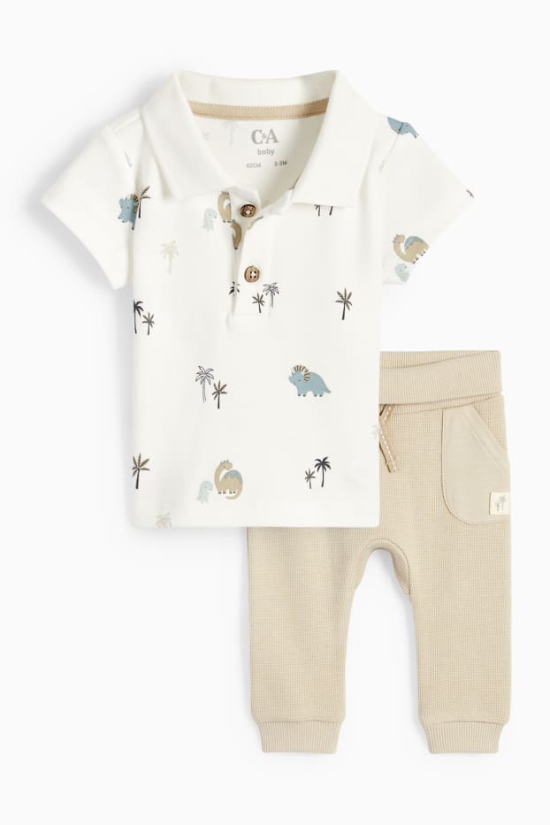 Baby Jungen - Dino - Baby-Outfit - 2 teilig - weiss / beige