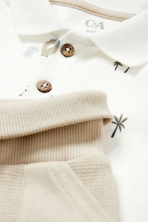 Baby Jungen - Dino - Baby-Outfit - 2 teilig - weiss / beige